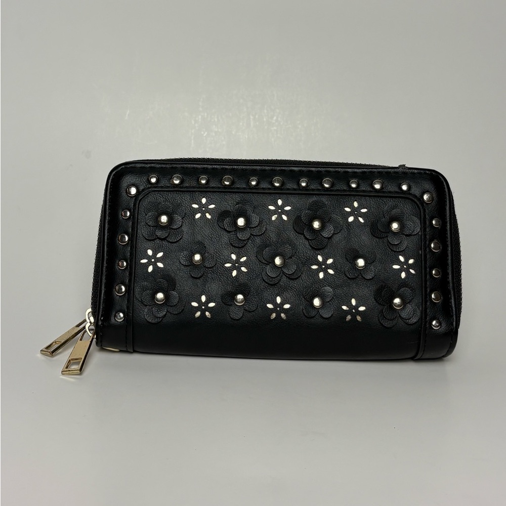 Black Wallet with Floral Details